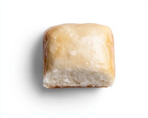 Overhead Close up of Glazed Square Sweet Roll on White Background