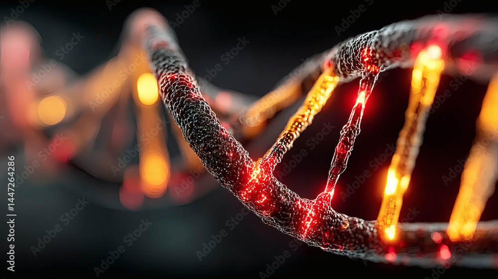Poster colorful and abstract dna helix structure with glowing elements