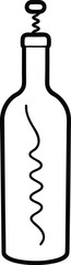 Open wine bottle with corkscrew depicted in continuous line art for minimalist bar decor wine enthusiast artwork kitchen illustrations or sommelier inspired design visuals
