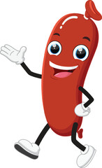 Sausage cartoon character, Suitable for children's books, sticker, and mascot isolated on white backgrounds