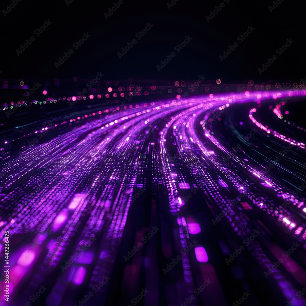 Poster abstract digital highway dynamic flow of data, glowing violet lines