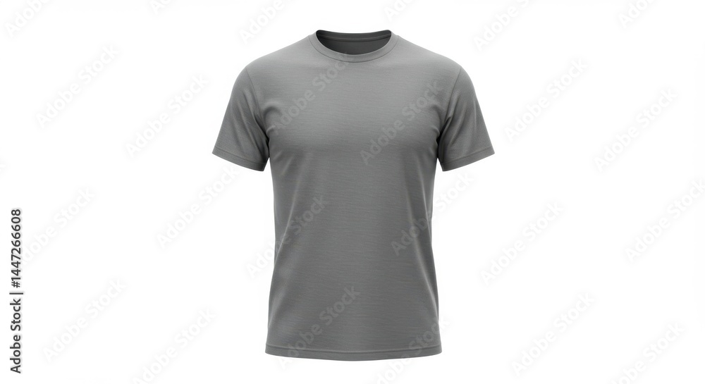 Poster a gray t shirt is displayed on a white background in a studio shot with simple lighting setup