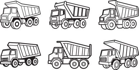 set of articulated dump truck machine line art, black outline, vector and illustration, coloring book page line art drawing © 69creativedesigner