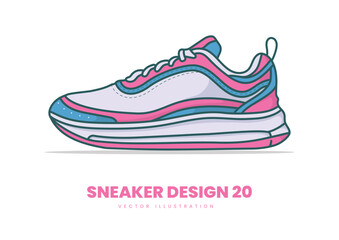 Fashion Sneaker Vector Illustration. Bold neon tones with teal and violet highlight this futuristic sneaker concept perfect for digital and youth branding.