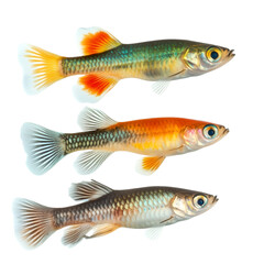 Fototapeta premium Three Guppy Fishes isolated on transparent background cutout element