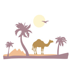Naklejka premium Landscape illustration of camels silhouette in the sand desert