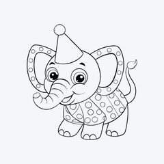 Adorable Elephant Coloring Page Vector Illustration