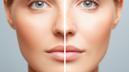 Glowing skin tone with success lighting fadein up shows close up of woman face with clear and smooth skin texture