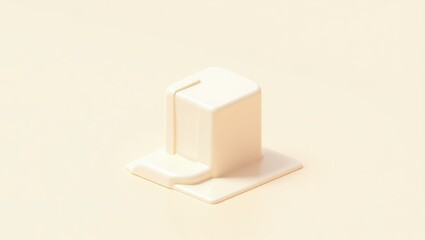 Obraz premium Lab Milk. Minimalist white melting butter cube on square plate, close-up photography, perfect for cooking blog, recipe website, food presentation, creamy texture, soft natural light, neutral beige ba