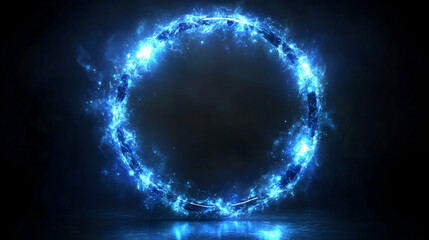 Obraz premium Blue glowing circular frame on dark background