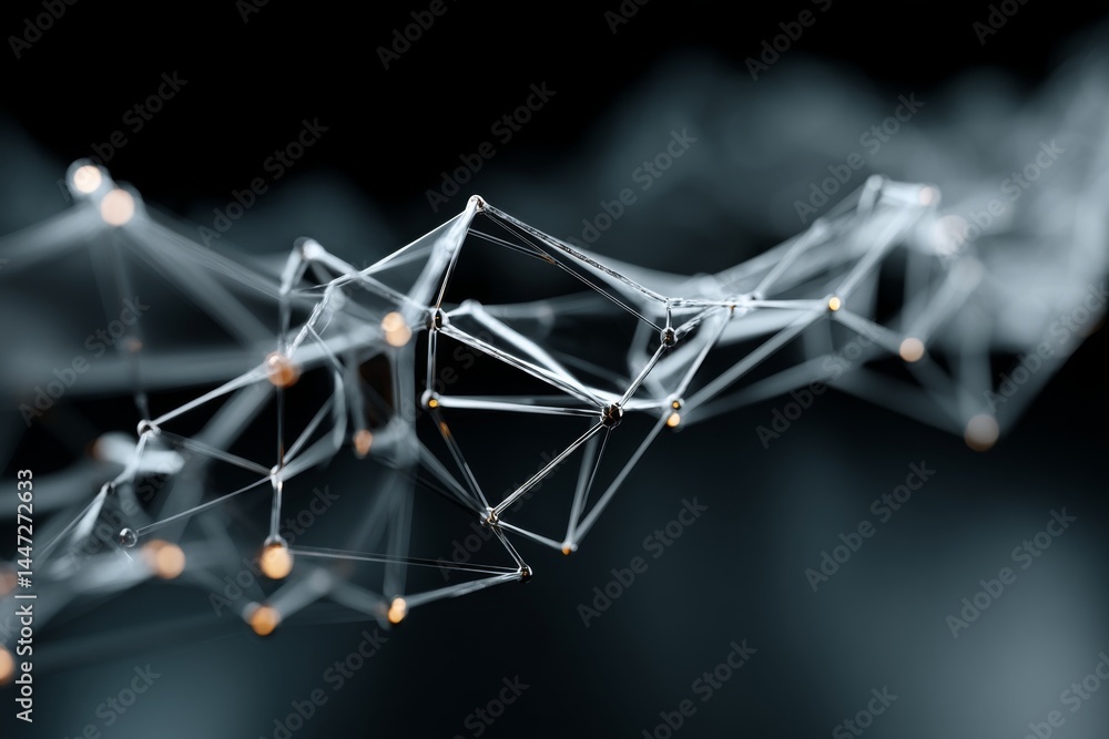 Poster abstract connection network with points and lines on dark background - scientific visualization or f