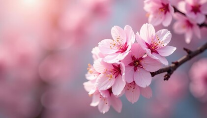 Fototapeta premium Delicate pink sakura blossoms, full bloom, soft petals , aesthetic, print