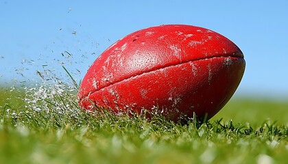 Red ball on grass, motion blur