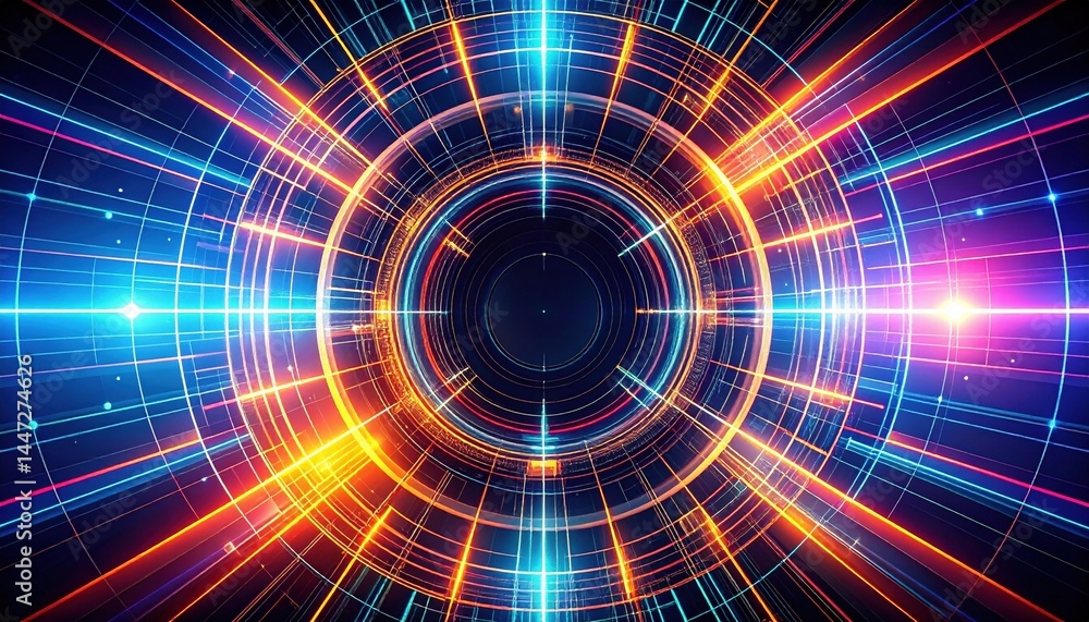 Poster a vibrant tunnel illuminated by dazzling neon lights in various colors, creating a mesmerizing atmos
