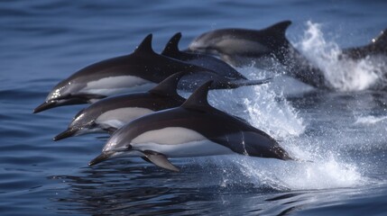 Obraz premium Pod of Dolphins Leaping from the Ocean