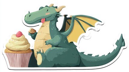 Obraz premium Happy Dragon Enjoying Cupcake