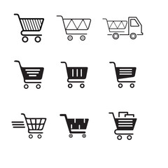 Shopping cart icon set, Full and empty shopping cart symbol, shop and sale, vector illustration
