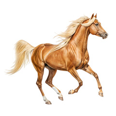 Obraz premium Palomino Horse Running White Background isolated on transparent background