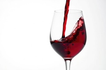 Rich red wine, swirling in a glass against pure white backdrop, vintage, glass