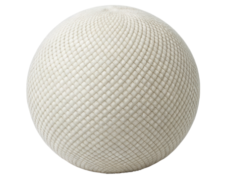 Textured spherical object with grid pattern design on a transparent background