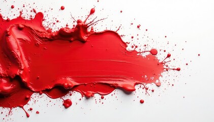 Striking red paint splash against white canvas, abstract, artistic