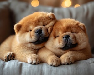 Two adorable puppies cuddling