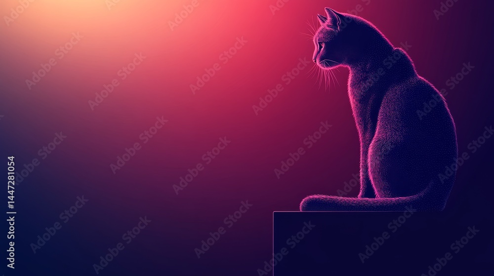 Poster mysterious feline presence casting shadows, a compelling visual narrative evoking intrigue and fasci