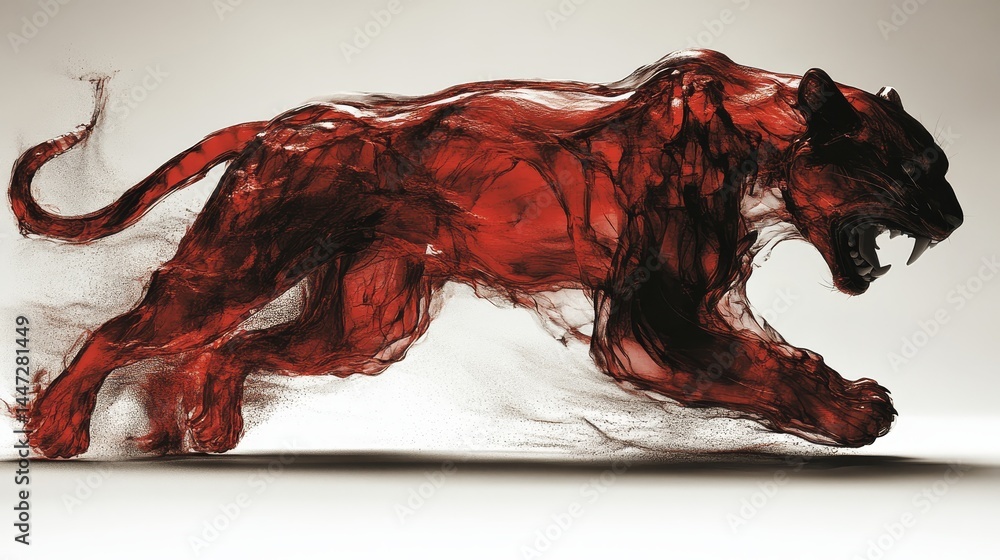 Aufkleber abstract red panther in motion a dynamic depiction of power strength and wild energy in a conceptual