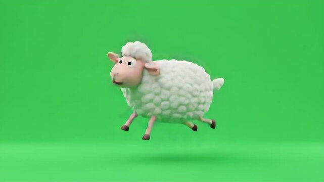 Cartoon sheep running against a solid green background