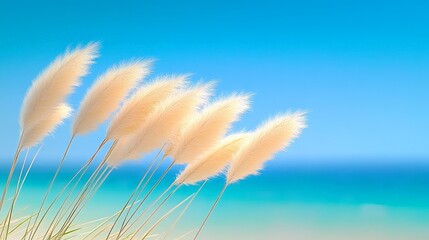 Seaside grasses with a view of the blue ocean, nature tranquility