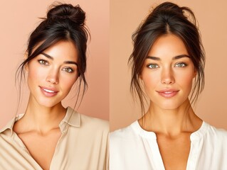 Beautiful woman with natural makeup showcasing confidence and a graceful expression