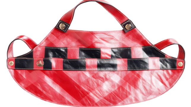 Red Leather Checkered Apron With White Splatters - Isolated Background