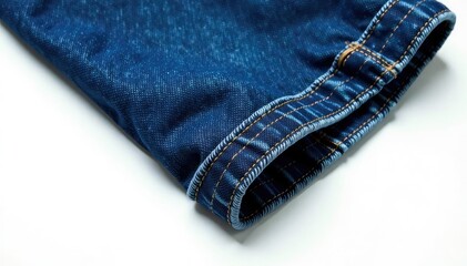 Classic blue denim jeans, crisply folded on white , pocket, washed, texture