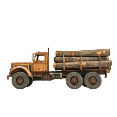 Obraz premium Vintage logging truck transporting timber through a forested area during daytime