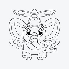 Elephant as Helicopter Coloring Page Vector Design