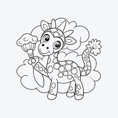 Cloud Painting Giraffe Coloring Page Vector Art