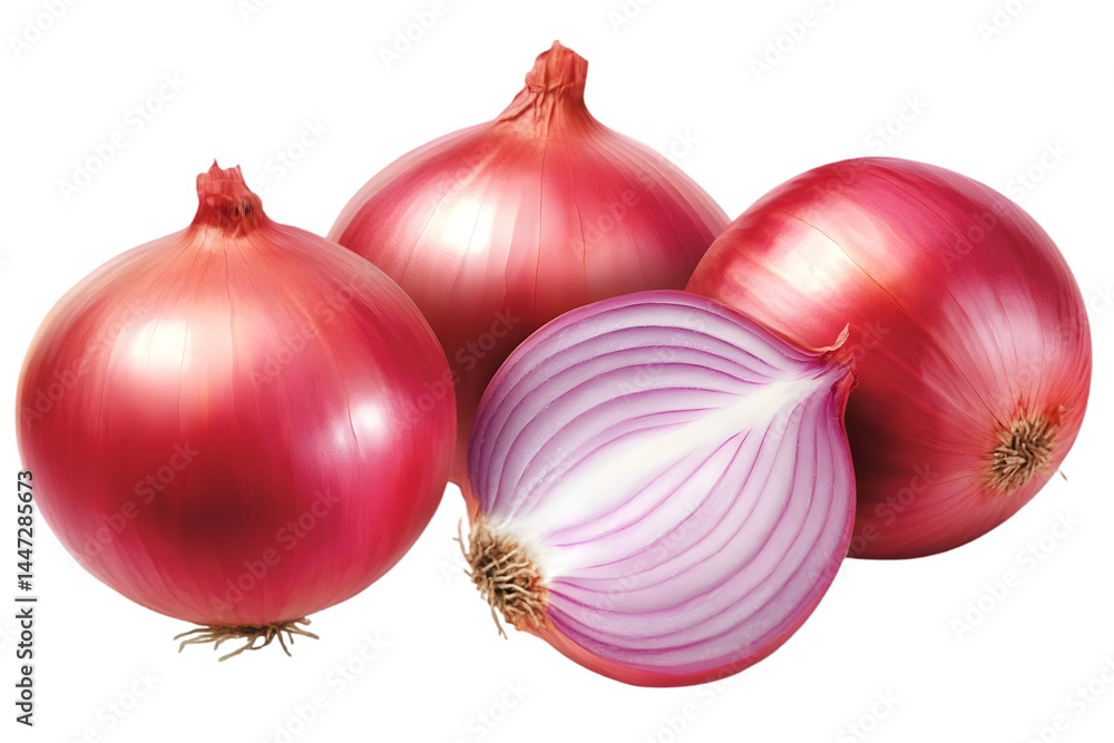 Poster red onions isolated transparent background realistic image