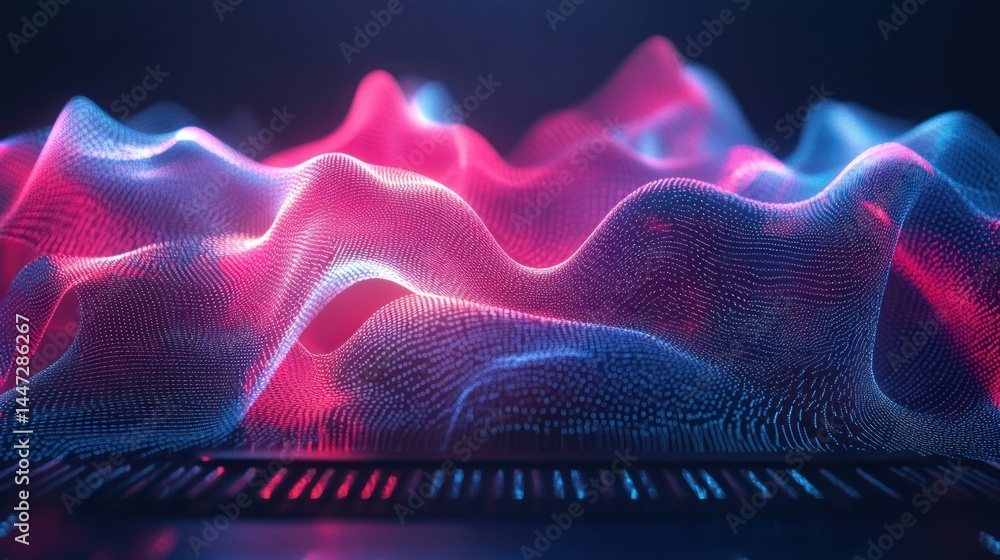 Poster abstract waves of intertwined digital network data flow with vibrant colors