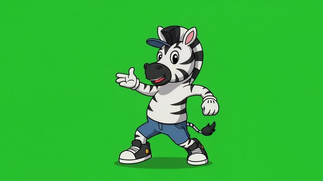 Cartoon zebra character with baseball cap and shorts
