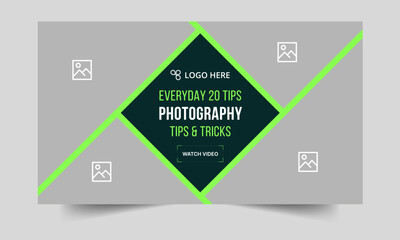 Daily wedding photography tips and tricks video thumbnail banner design, daily photography techniques video cover banner design, fully customizable vector eps 10 file format