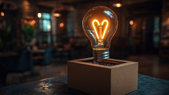 Illuminated Heart Shaped Filament Light Bulb In Cube