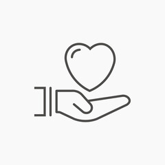 Heart in hand icon vector. Hands holding heart icon. Love icon. Health, medicine, healthcare symbol. 