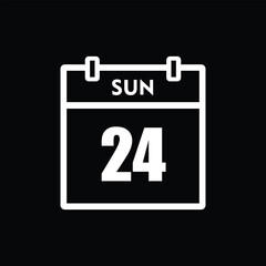 calender icon, 24 sunday icon with black background	