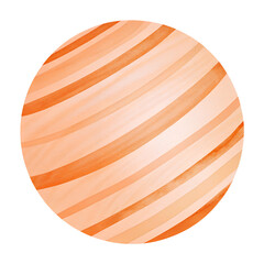 Watercolor orange striped sphere on transparent background.