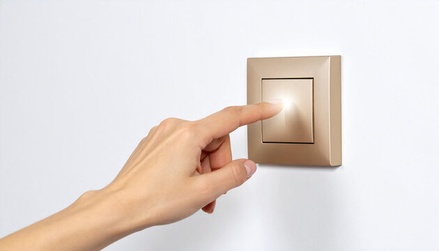 Una mano y un dedo encendiendo o apagando un interruptor de luz para ahorrar energ&iacute;a concepto de ahorro energ&eacute;tico, consumo responsable, eficiencia el&eacute;ctrica y h&aacute;bitos sostenibles y ahorro energ&eacute;tico