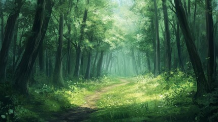 Fototapeta premium Sunlit Path Through a Lush Green Forest