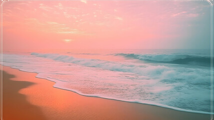 Fototapeta premium Pastel beach sunrise scene with soft waves and sand