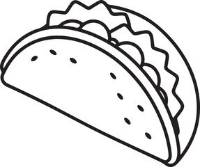 Taco line art, black outline, vector and illustration, coloring book page line art drawing
