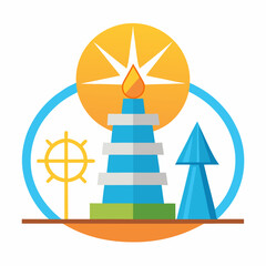 Energy symbol representing a tower with flame and nature elements  