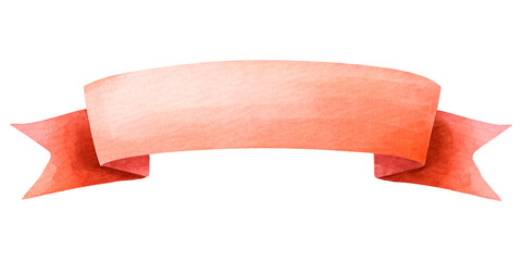 Watercolor orange ribbon banner on transparent background.